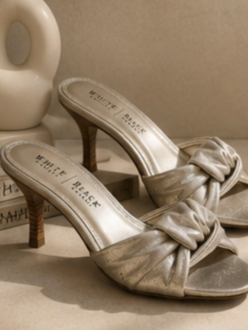 White House Black Market Metallic Knot Heel Sandals Size 8.5